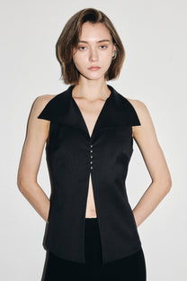 VICKTEERUT Sleeveless Open-Collar Button-Front Blouse เสื้อแขนกุด คอปก กระดุมหน้า