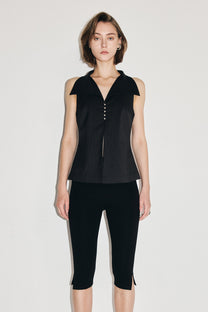 VICKTEERUT Sleeveless Open-Collar Button-Front Blouse เสื้อแขนกุด คอปก กระดุมหน้า