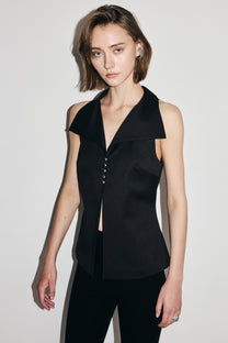 VICKTEERUT Sleeveless Open-Collar Button-Front Blouse เสื้อแขนกุด คอปก กระดุมหน้า