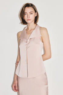 VICKTEERUT Sleeveless Open-Collar Button-Front Blouse เสื้อแขนกุด คอปก กระดุมหน้า