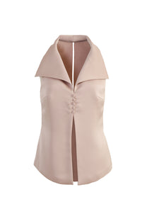 VICKTEERUT Sleeveless Open-Collar Button-Front Blouse เสื้อแขนกุด คอปก กระดุมหน้า