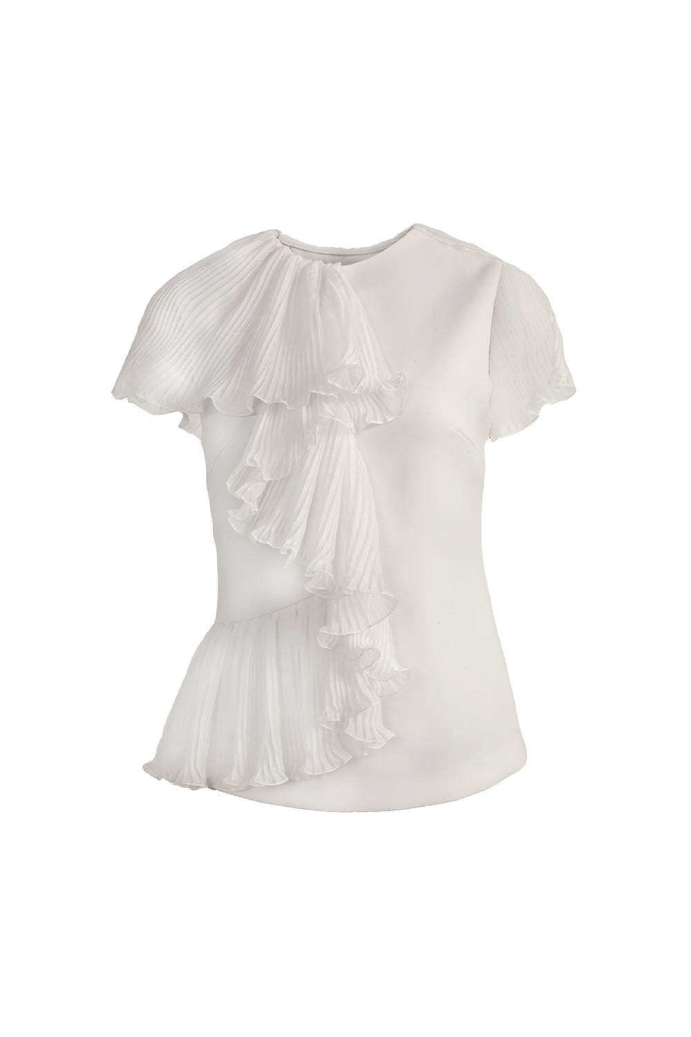 VICKTEERUT Sleeveless Blouse with Pleat Ruffle Detail เสื้อแขนกุด ตกแต่งระบายอัดพลีท