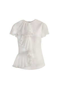 VICKTEERUT Sleeveless Blouse with Pleat Ruffle Detail เสื้อแขนกุด ตกแต่งระบายอัดพลีท