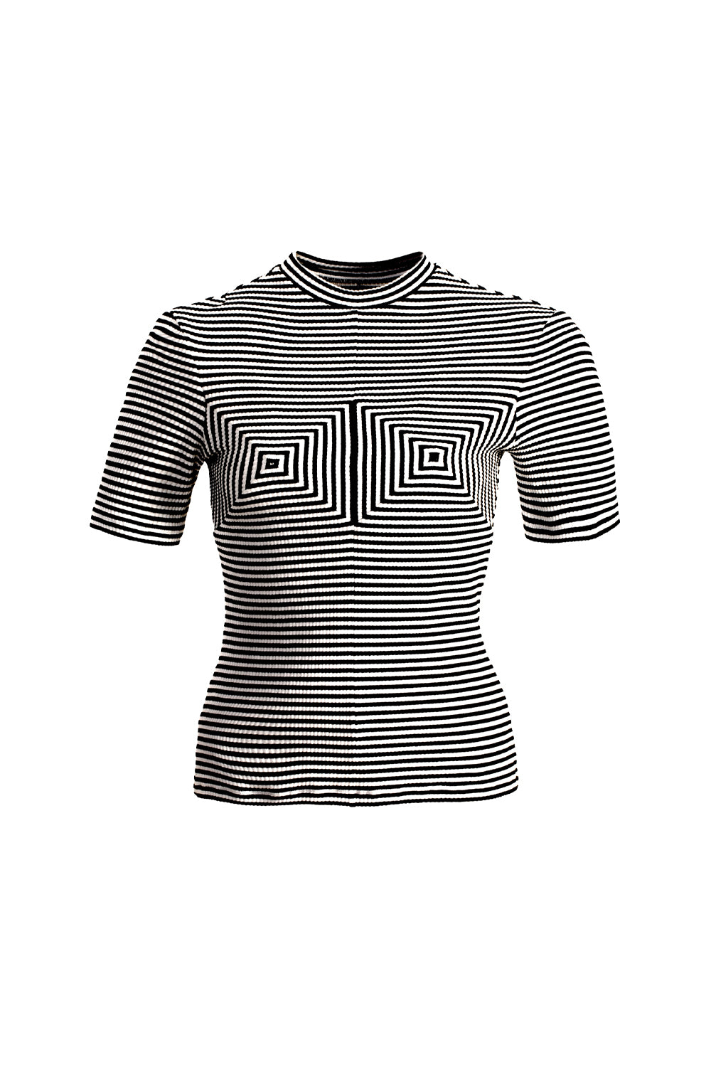VICKTEERUT Short-Sleeve Ribbed Jersey Patchwork Blouse เสื้อแขนสั้น ผ้าลายทาง ตัดต่อลาย