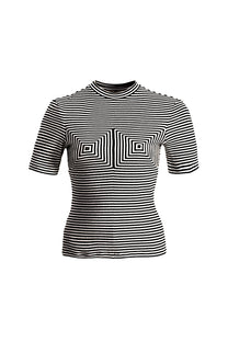 VICKTEERUT Short-Sleeve Ribbed Jersey Patchwork Blouse เสื้อแขนสั้น ผ้าลายทาง ตัดต่อลาย