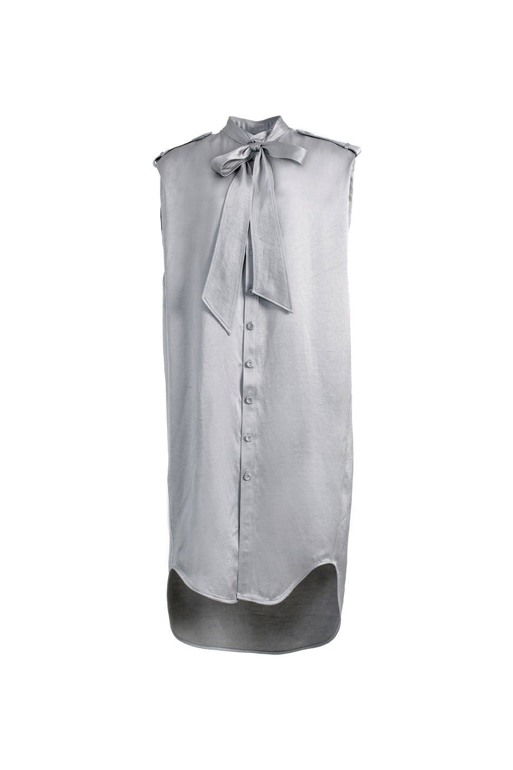 VICKTEERUT Sleeveless Shift Dress with Pussy-Bow Detail เดรสแขนกุด ทรงตรง คอตกแต่งโบว์