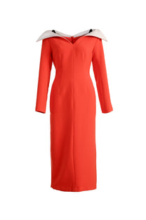 VICKTEERUT Off Shoulder Sheath Dress with Folded Neckline เดรสเปิดไหล่ เข้ารูป คอปกพับ