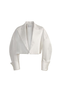 VICKTEERUT Suit-Collar Cropped Jacket with Double-Cuff Detail เสื้อแจ๊คเก็ต ปกสูท ตัวสั้น