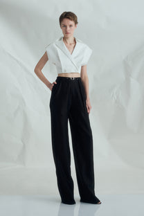 VICKTEERUT Front Pleat Trousers with Belt Detail กางเกงขายาว จีบหน้า ตกแต่งเข็มขัด